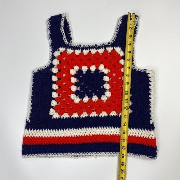 Crochet Knitted Granny Square Red White & Blue Tank Top - Picture 3 of 4